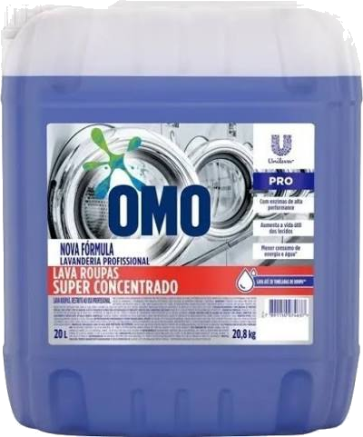 Galão de sabão líquido OMO Lavanderia Profissional usado na Dona Nem